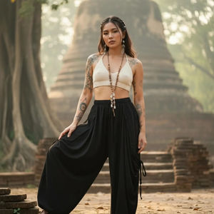 กระโปรงแม็กซี่สไตล์โบฮีเมียนสำหรับผู้หญิง สามารถแปลงเป็นกางเกงขายาวทรงหลวมได้ มีกระเป๋าใหญ่สองใบ ใส่สบาย เหมาะสำหรับการเดินทาง เทศกาล และชายหาด - Product Image 1