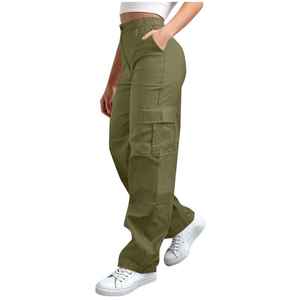 Women’s Wide Leg <b>Cargo</b> Pants Washed Lightweight <b>Stretch</b> Elastic Waist Multi Pocket Loose Fit Casual Solid Color Trousers - Product Image 3