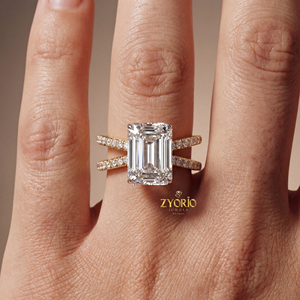 Anillo de Compromiso de Plata de Ley con Diamante Cultivado en Laboratorio de Corte Radiante de 1 Quilate y Banda de Pavé para Boda y Fiesta - Product Image 4