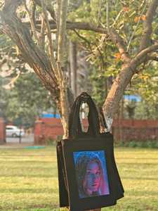 Ecoira Beautiful Model <b>Canvas</b> Tote <b>Bag</b> with Zipper Closure <b>Large</b> Black Custom Size Shopping <b>Bag</b> Made in Gujarat for Daily Use - Product Image 3