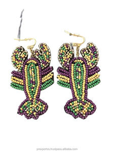 Pendientes de Fiesta con Cuentas, Estilo Mardi Gras, Color Morado, Verde y Dorado, Joyería Ligera para Mujer - Product Image 5