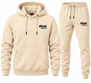 Ensemble jogging pour homme en molleton beige tie-dye avec logo sur le devant, sweat-shirt et pantalon de jogging en polyester/coton, tenue décontractée pour l'hiver - Product Image 1
