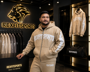 REXFITSPORTS 2026 Sweat à capuche zippé intégral pour homme, beige, avec motif, 280-300 GSM, en coton et polyester molletonné, streetwear personnalisé - Product Image 3
