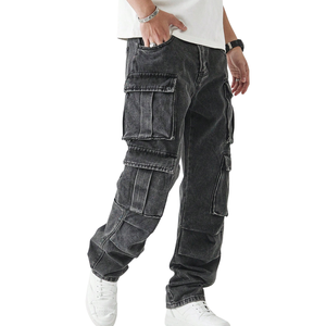 Pantalones Cargo de Mezclilla Negros Lavados para Hombre, Corte Relajado, Multibolsillos, Pierna Recta, Jeans Utilitarios, Pantalones Casuales de Estilo Urbano para Uso Diario - Product Image 5