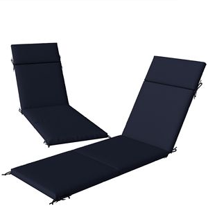 Set di 2 Cuscini per Chaise Longue da Esterno Blu Navy in Schiuma ad Alta Densità con 6 Lacci per Patio e Bordo Piscina - Product Image 1
