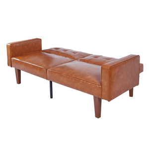 Divano Futon Moderno in Stile Mid-Century in Pelle PU, Reclinabile Regolabile con Gambe in Legno e Metallo, Schienale Trapuntato per Soggiorno - Product Image 2