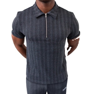 Camiseta de manga corta con cremallera para hombre, Polo con estampado de elementos de diseño Slim Fit, venta al por mayor - Product Image 1