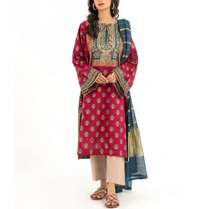 Nuevo Shalwar Kameez de Poliéster/Algodón para Mujer, Estilo Moderno con Bordado, Cuello en Contraste, Cuello en V Midi, Transpirable - Product Image 1
