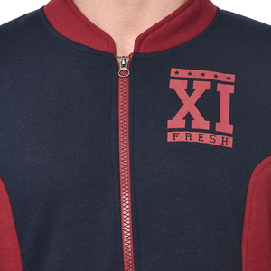 เสื้อแจ็คเก็ตบอมเบอร์ซิปสำหรับผู้ชาย XI สีกรมท่า-แดง ผ้าฝ้ายผสมโพลีเอสเตอร์ สไตล์ลำลองสำหรับฤดูใบไม้ร่วง ทรงปกติ พิมพ์ลายโลโก้ด้านหน้า - Product Image 6