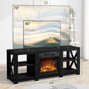 Mobiletto per Caminetto a Doppia Faccia Nero da 58 Pollici con Nucleo da 18 Pollici, 149x40x60cm, Supporto TV Indipendente - Product Image 5