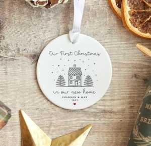 Personalized <b>Ceramic</b> Christmas <b>Ornament</b> Circular Minimalist Design First Christmas in New Home 2025 Decor - Product Image 2
