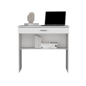 Montana Spacious Stylish 28.9H <b>Storage</b> <b>Desk</b> White Computer <b>Desk</b> with One Drawer and Shelf - Product Image 6