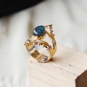 Wholesale Christian Bohemia Natural <b>Labradorite</b> Teardrop <b>Ring</b> 18K Gold Plated Brass Statement Jewelry for Women - Product Image 6