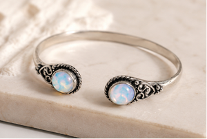 Jewelry Town Designer Opalite Two Stone Bezel Set Adjustable <b>Cuff</b> <b>Bracelet</b> Handmade Brass Gold/<b>Silver</b> Plated Unisex Classic Gift - Product Image 6