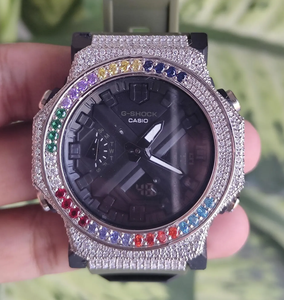 Montre mécanique analogique de luxe 40 mm en acier inoxydable avec pierres précieuses arc-en-ciel et lunette sertie de diamants Moissanite, bijou de charme Hip Hop - Product Image 1