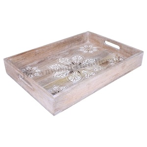Bandeja de Servicio de Alimentos Rectangular de Madera Tallada a Mano de Primera Calidad para Restaurantes y Hoteles, Fabricada en India - Product Image 1