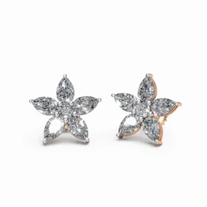 ต่างหูเพชรทรงกลมและทรงหยดน้ำ 12 คู่ ทองคำขาว 18K ประดับเพชร Shine Bloom Lab Grown Diamond พร้อมใบรับรอง IGI และความใส VVS สำหรับผู้หญิง - Product Image 4