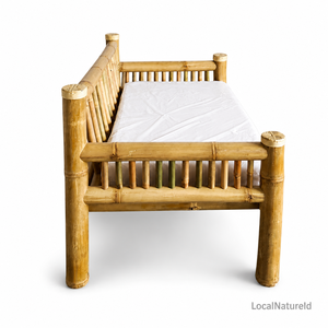 Contemporary Bamboo Garden <b>Sofa</b> Set Daybed <b>Outdoor</b> Lounge Bench with Cushion Natural Look - Product Image 3