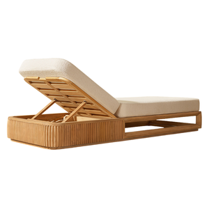 Chaise longue minimaliste moderne en teck massif, lit de jour d'extérieur avec dossier réglable, mobilier de luxe pour bord de piscine, personnalisable pour les complexes hôteliers - Product Image 4