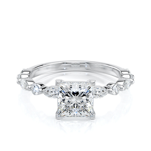 Anillo de Compromiso con Diamante Cultivado en Laboratorio, Corte Princesa, con Diamantes Marquise, 2.02 CTW, Chapado en Rodio de 14kt, Lujoso, para Propuesta de Matrimonio - Product Image 3