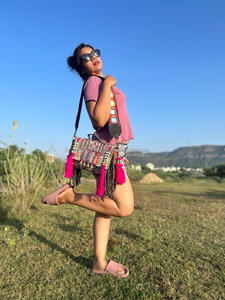 สินค้ามาใหม่ rajasthani แฮนด์เมดแท้ผู้หญิงชนเผ่าผ้าฝ้ายหลายสี Boho ฮิปปี้หนังกลับพู่ห้อยกระเป๋า Banjara - Product Image 4