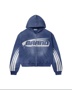 Heavy Cropped 100% Cotton Winter Street Style Vintage Acid Wash Custom Screen Print Distressed <b>Zip</b>-Up Hoodie - Product Image 2
