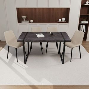 59 \ "MDF tavolo da pranzo in legno nero Set 4 pezzi medievale tavolo da pranzo in pelle scamosciata sedia moderna rettangolare in metallo ristoranti - Product Image 1