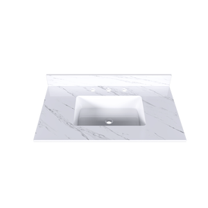 Top per lavabo da bagno rettangolare in marmo bianco da 37 pollici con 3 fori pre-forati per rubinetto, con installazione sottolavello (MI) - Product Image 5