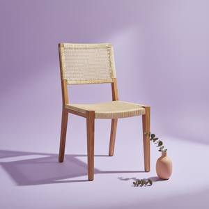 Modern Scandinavian Teak Wood <b>Dining</b> Chair With Natural Rattan Cane Weave Handmade Premium Quality Sustainable Furniture Indoor - Product Image 1
