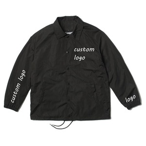 Custom Nylon <b>Windbreaker</b> Jacket Premium Lightweight <b>Black</b> Button-Up Coach Jacket Outdoor Windproof Waterproof Nylon Jacket - Product Image 1