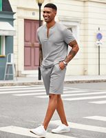 Ensemble décontracté deux pièces pour homme, personnalisable, respirant, en tricot uni 100% polyester, t-shirt à col rond zippé et short, vêtements de sport d'été