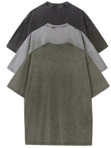 T-shirt décontracté pour homme 100 % coton uni respirant à col rond, manches courtes, grande taille, coupe ample, délavage acide, 230 g, longueur standard - Product Image 2