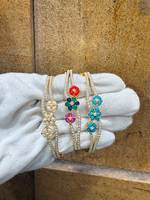 Gelang Pesona Lucu Kuningan Berlapis Rhodium Imitasi Motif Bunga Mutiara Imitasi Rantai Vintage Wanita Hadiah