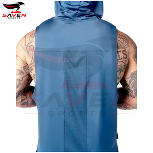 บริการ OEM ODM เสื้อกล้ามมีฮู้ดผู้ชายแบบใหม่ทันสมัย สวมใส่สบาย สีน้ำเงินล้วน แห้งเร็ว ทรงสปอร์ต ความยาวปกติ - Product Image 6
