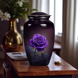 Purple Rose Memorial Urn <b>Ash</b> Cremation <b>Keepsake</b> Jar with Velvet Drawstring Bag for Remembrance Gift - Product Image 2