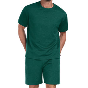 Ensemble de maillot de bain 2 pièces en coton respirant, style streetwear, t-shirt et short côtelé personnalisable, ensemble short jumeaux, survêtements pour garçons - Product Image 4