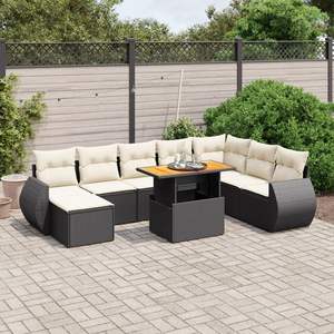 Ensemble de canapés de patio en polyrotin noir avec coussins, 9 pièces, meubles d'extérieur, style contemporain - Product Image 1
