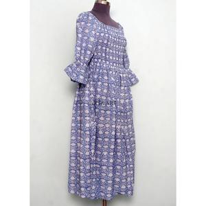 เดรสยาวผ้าฝ้ายแท้ 100% สำหรับผู้หญิง ลายพิมพ์ดอกไม้แบบอินเดีย แขนทรงกระดิ่ง น่ารัก สวมใส่สบาย ซักได้ ทรงเอไลน์ - Product Image 5