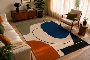 Tapis d'intérieur en laine tufté à la main, abstrait moderne de luxe, tapis géométrique personnalisé de style Bauhaus pour la décoration de la maison et des hôtels - Product Image 1