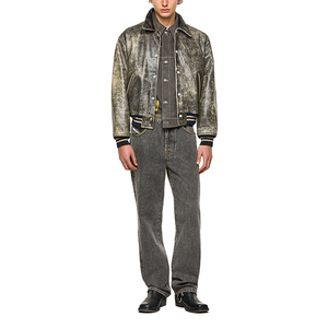 Blouson aviateur en cuir véritable pour homme, col rabattu, style vintage délavé, fermeture boutonnée, coupe classique, idéal pour l'automne - Product Image 4