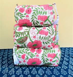 Juego de 3 Bolsas de Aseo de Algodón con Estampado Floral, Cierre de Cremallera, para Maquillaje y Cosméticos, Multicolores, Regalo para Cumpleaños - Product Image 1