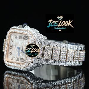 Montre mécanique en acier inoxydable Ice Look, cadran carré, bracelet 20 mm, aiguilles chiffres romains, bijou de luxe avec réserve de marche - Product Image 2