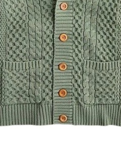 Cardigan en maille torsadée pour homme, col châle boutonné, chaud et texturé, couleur vert sauge, style décontracté et tendance pour l'hiver - Product Image 3