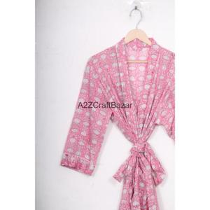 Fait main, 100% coton, imprimé numérique floral, col en V, fermeture à cordon, manches trois-quarts, respirant, toutes saisons, pour femmes - Product Image 5