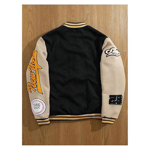 Blouson Bomber Homme à Motif Lettres, Manches Longues, Bordures Rayées, Boutons sur le Devant, Style Décontracté Streetwear Universitaire, Vêtement d'Extérieur Automne - Product Image 6