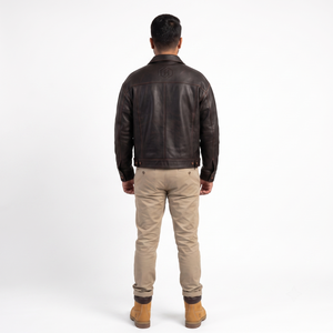 Chaqueta de Cuero Marrón Vintage OEM Personalizada Unisex de Cuero Encerado de Cobre, Corte Recto, Estilo Trucker, 1.1mm Tipo II, Talla 3XL - Product Image 2