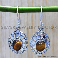 Boucles d'oreilles artisanales en argent sterling 925 avec pierres naturelles œil de tigre, modèles à crochets, prix de gros, bijoux