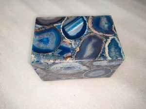 Boîte à bijoux de luxe en résine agate bleu océan, organisateur de rangement décoratif haut de gamme, boîte cadeau artisanale pour chambre à coucher - Product Image 3