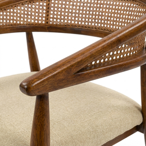 Modern Durable Wood Rattan Accent Chair with Upholstered Seat and <b>Armchair</b> for Living Room Home Office Hotel <b>Dining</b> Use - Product Image 3