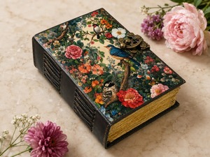Diario de Cuero con Estampado Floral Grimoire, Tapa Dura Cosida a Mano, Libro de Hechizos de las Sombras, 200-400 Páginas, Regalo Personalizado para Él - Product Image 1